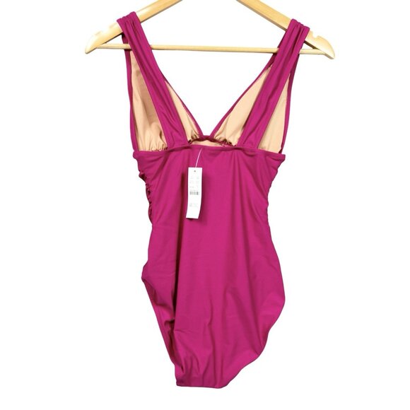 J. Crew Women's Pink Ruched V-Neck One-Piece Swimsuit Size 4 NWT - Picture 3 of 9